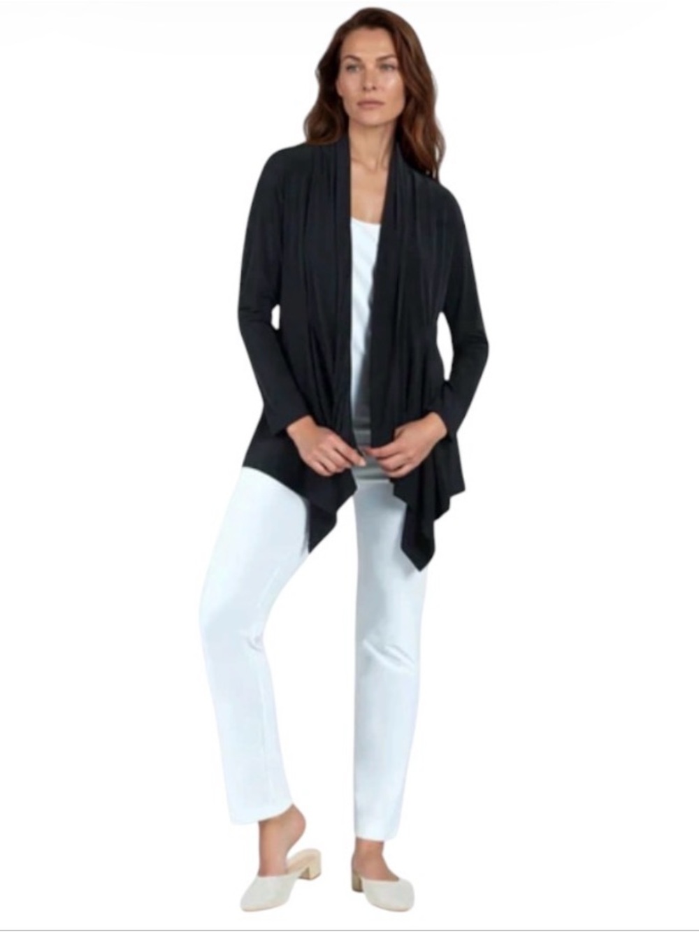 Cable & Gauge Woman Black Open Front Waterfall Cardigan Size 2X